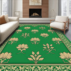 Golden Floral Patterned Emerald Rug