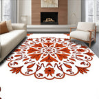 Crimson Floral Mandala Pattern Rug