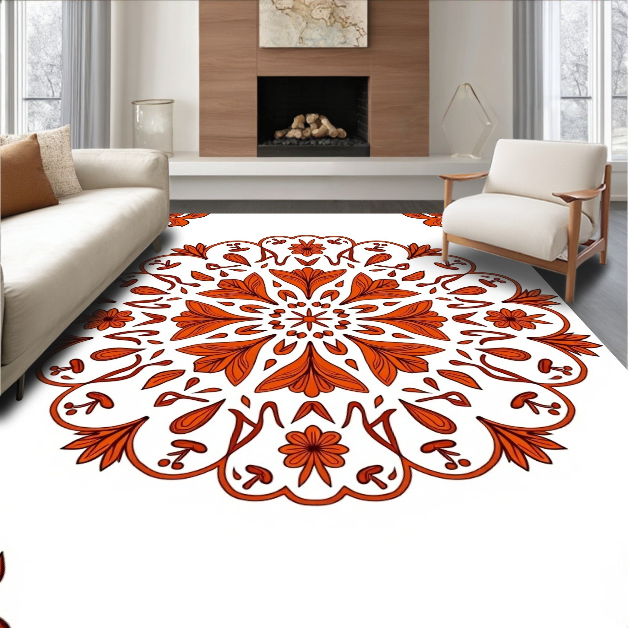 Crimson Floral Mandala Pattern Rug