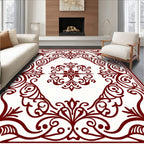 Ornate Red Damask Scrollwork Pattern Rug