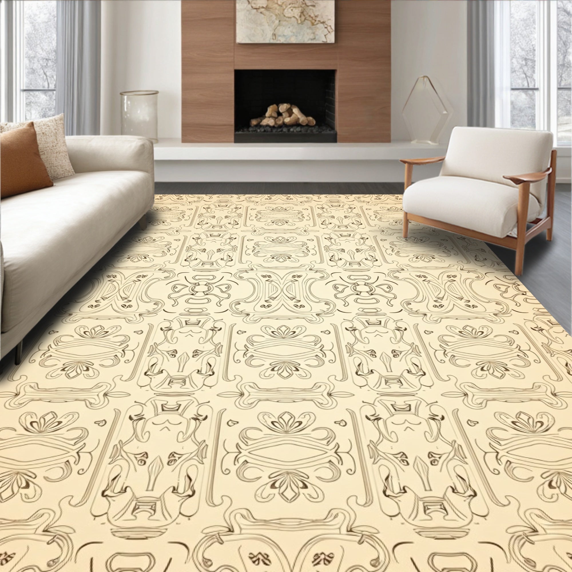 Art Nouveau Floral Scrollwork Pattern Rug