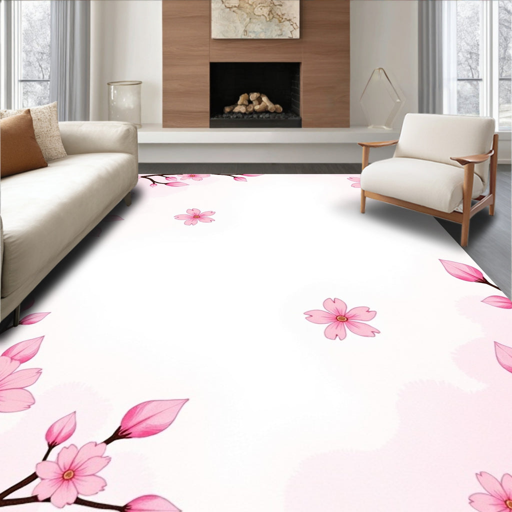 Pink Cherry Blossom Floral Pattern Rug