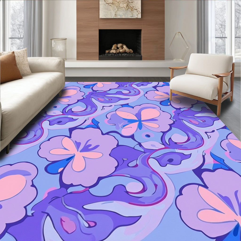Whimsical Floral Swirls Pattern Design Rug