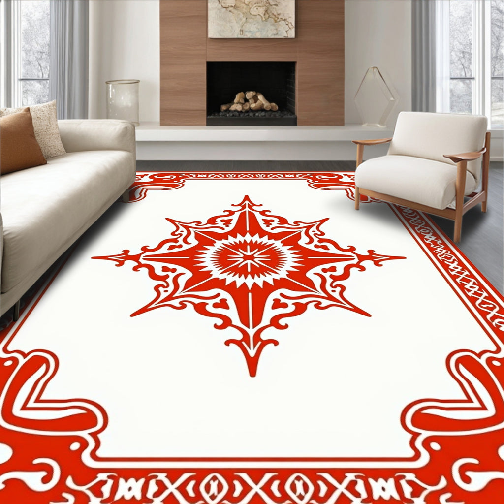Ornate Red Starburst Frame Design Rug