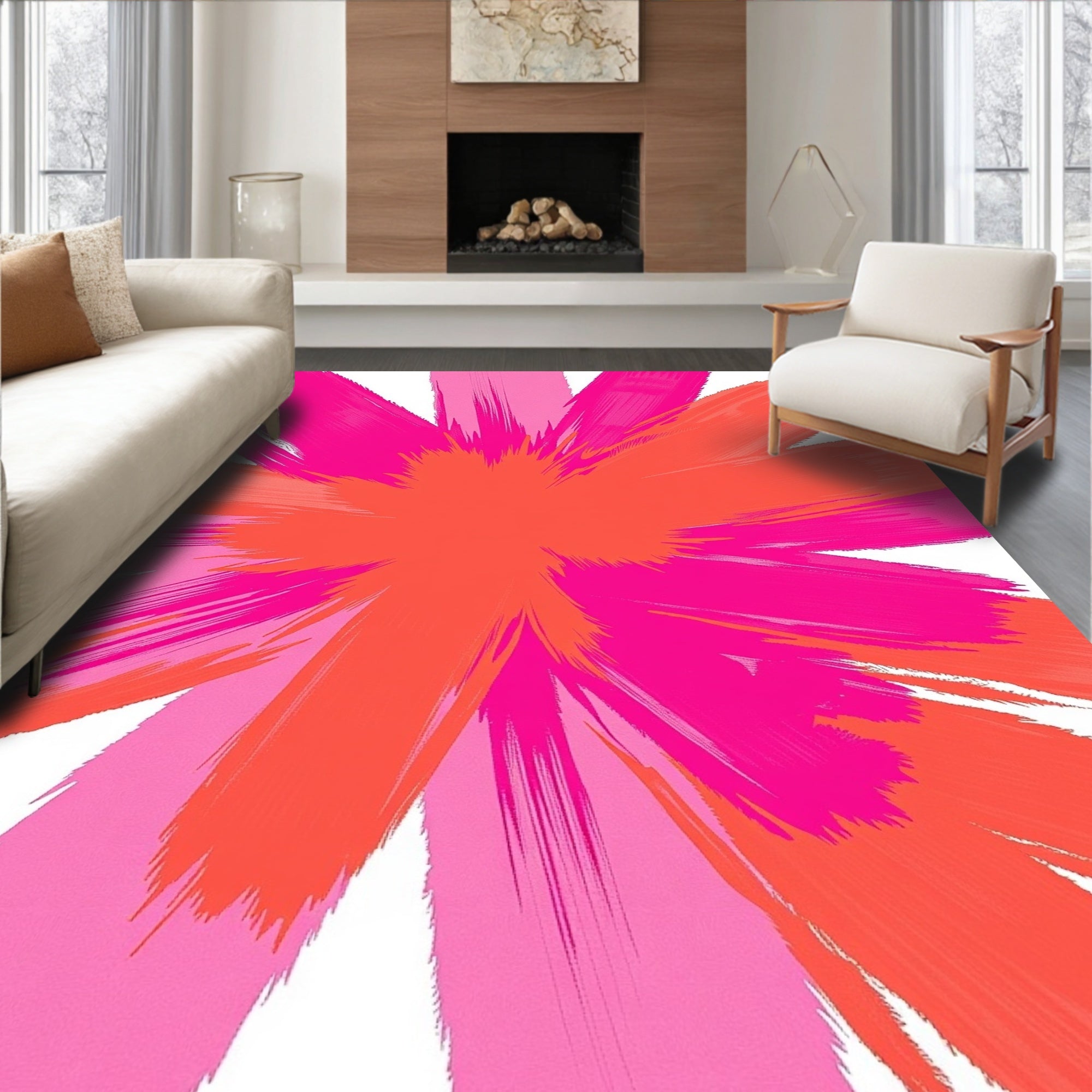 Vibrant Brushstroke Floral Pattern Rug