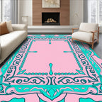 Ornate Pink Teal Floral Design Rug