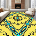 Vibrant Yellow Teal Abstract Symmetry Rug