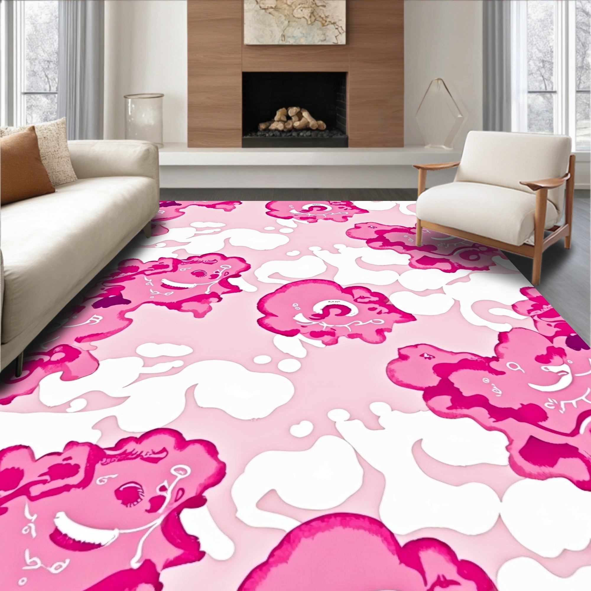 Abstract Pink Floral Clouds Pattern Rug