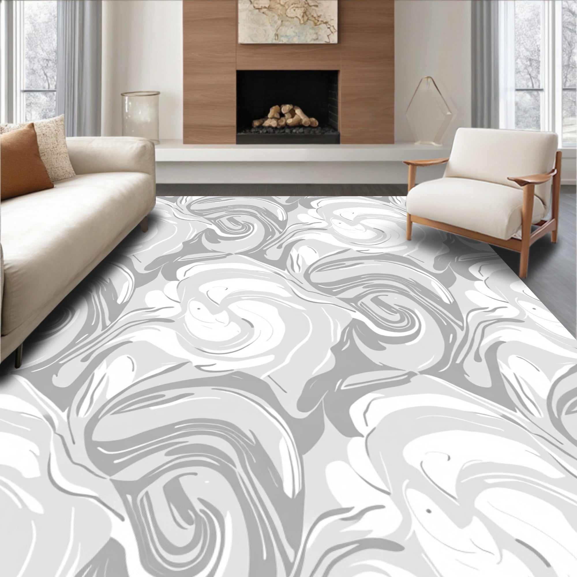 Monochromatic Abstract Swirl Pattern Rug