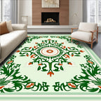 Green Red White Floral Medallion Design Rug
