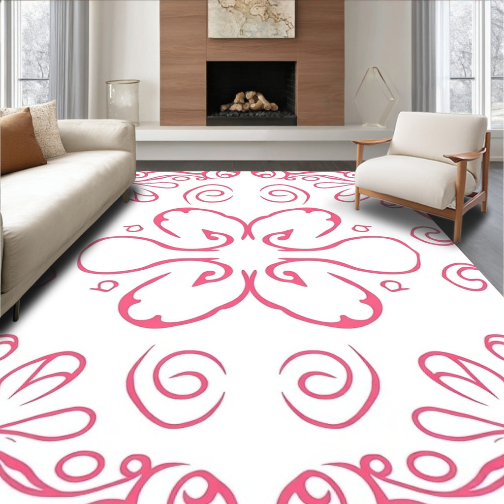 Pink Swirl Flourish Motif Rug