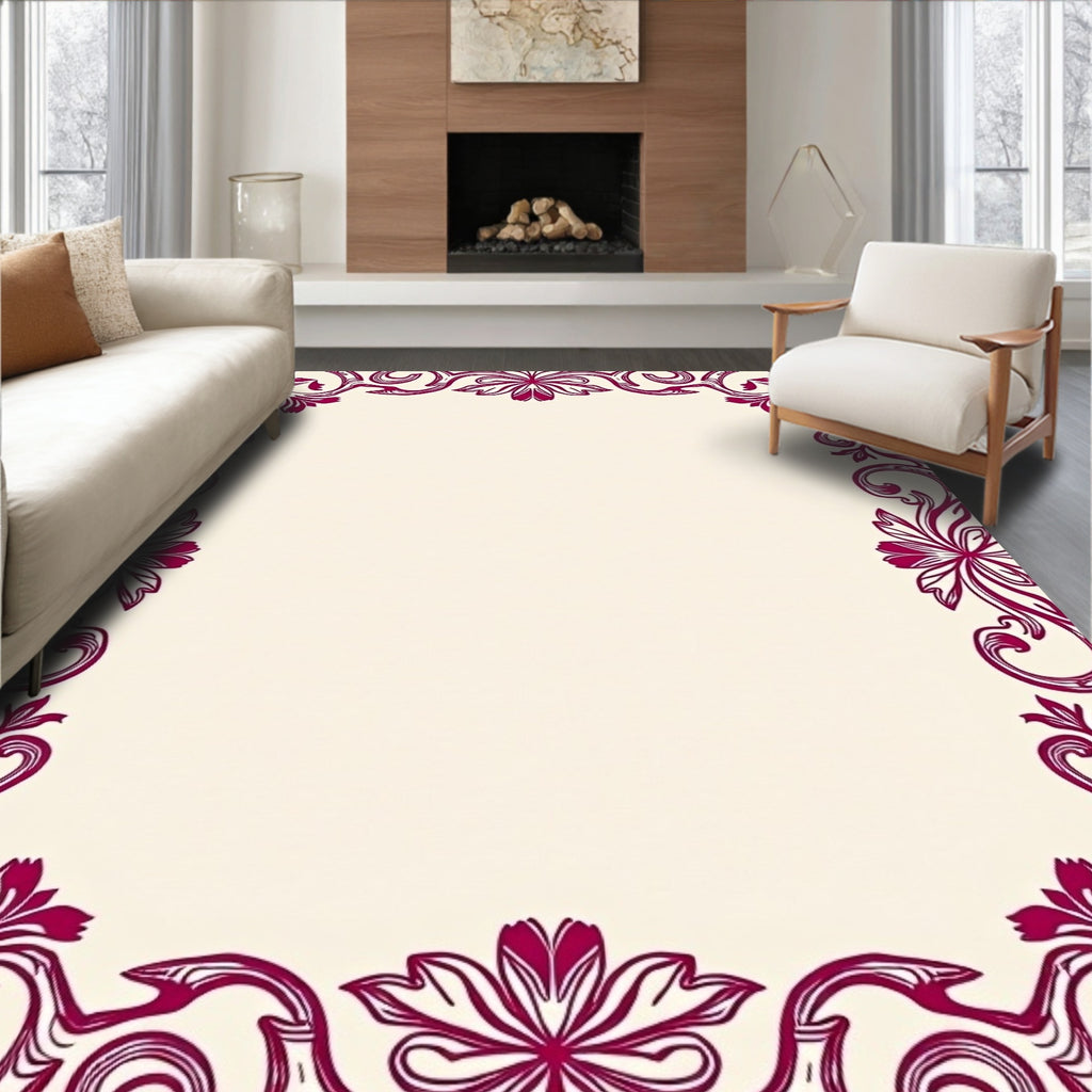 Ornate Red Floral Border Design Rug