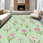Pastel Pink White Daisy Pattern Rug
