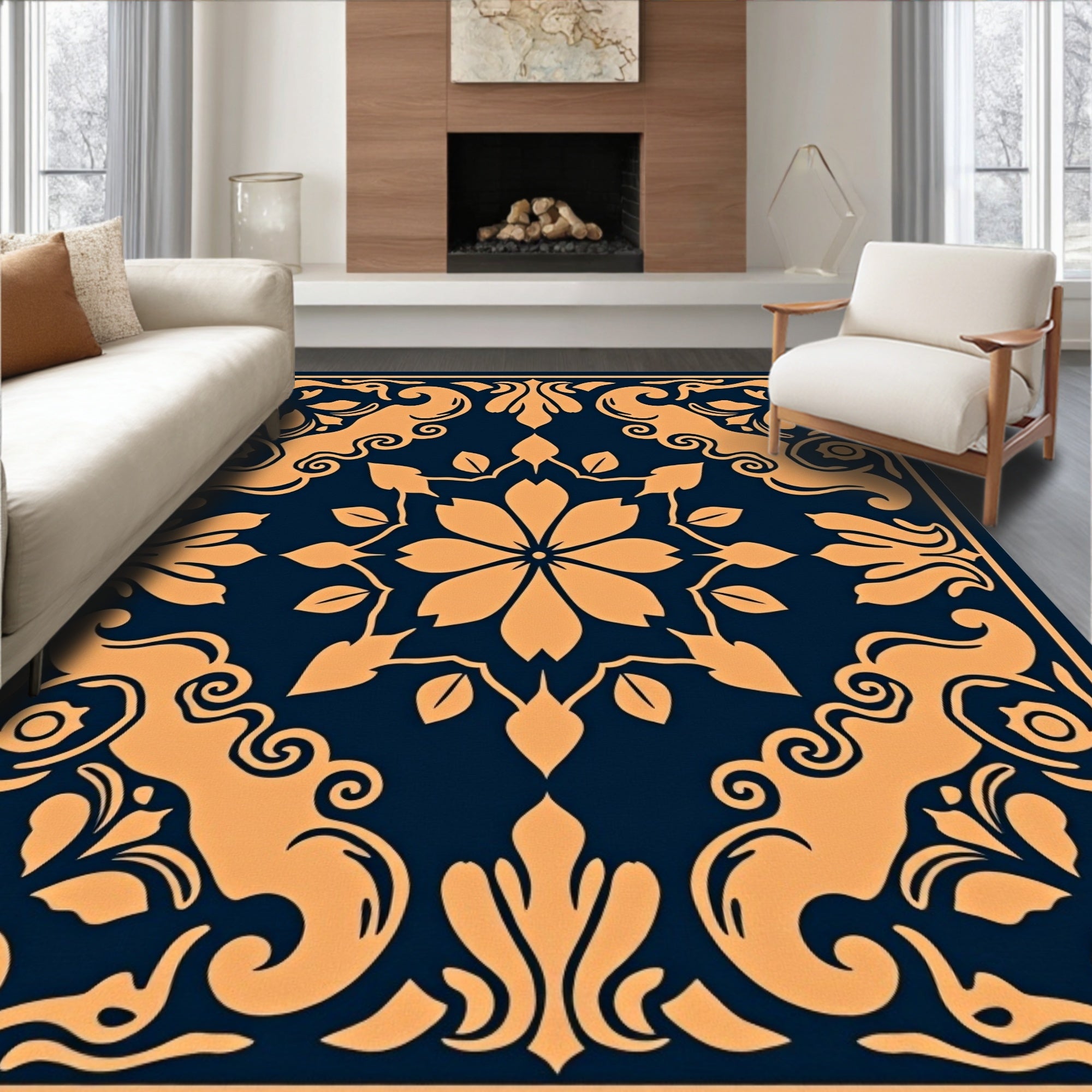 Elegant Floral And Scrollwork Pattern Rug