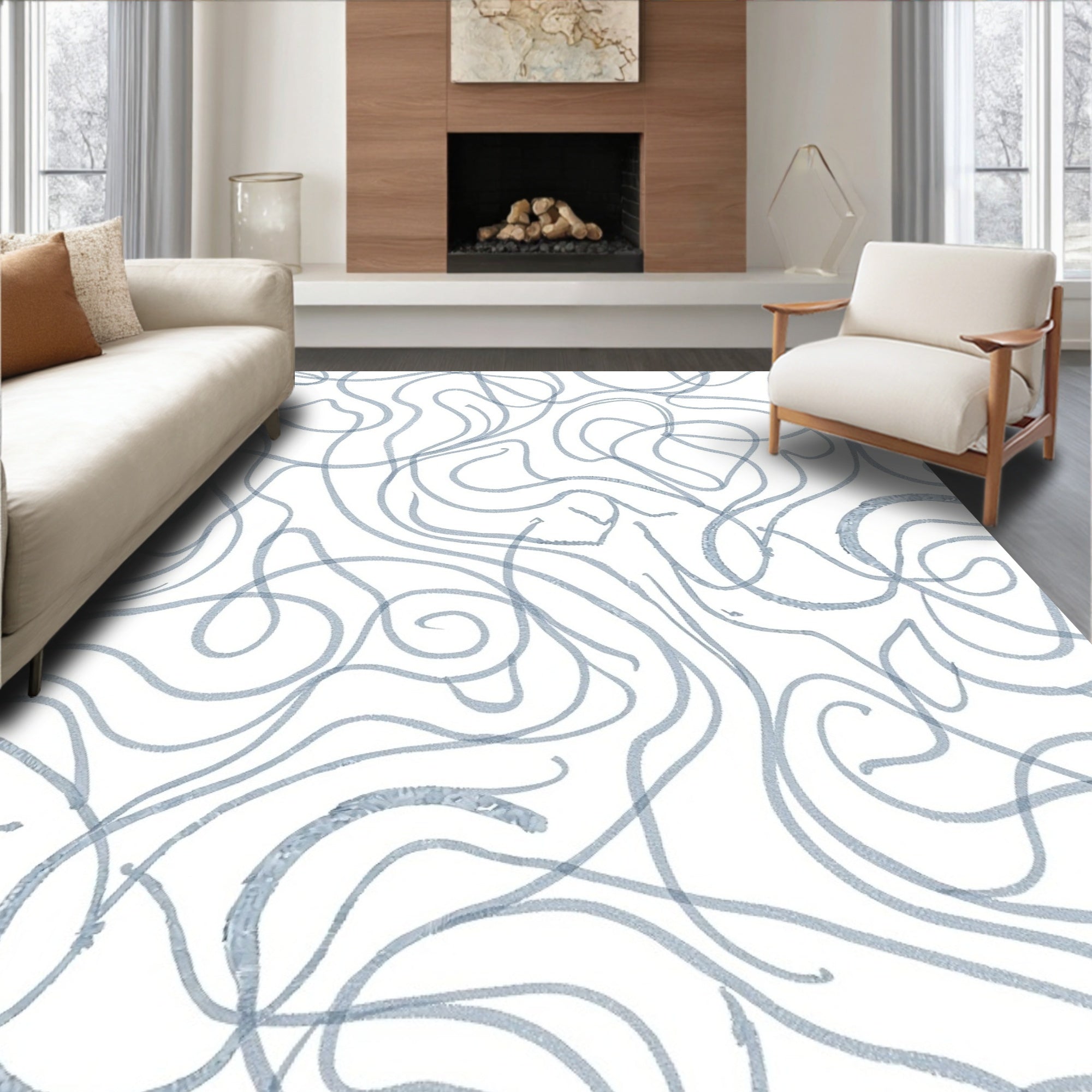 Cool Blue Swirl Abstract Pattern Rug