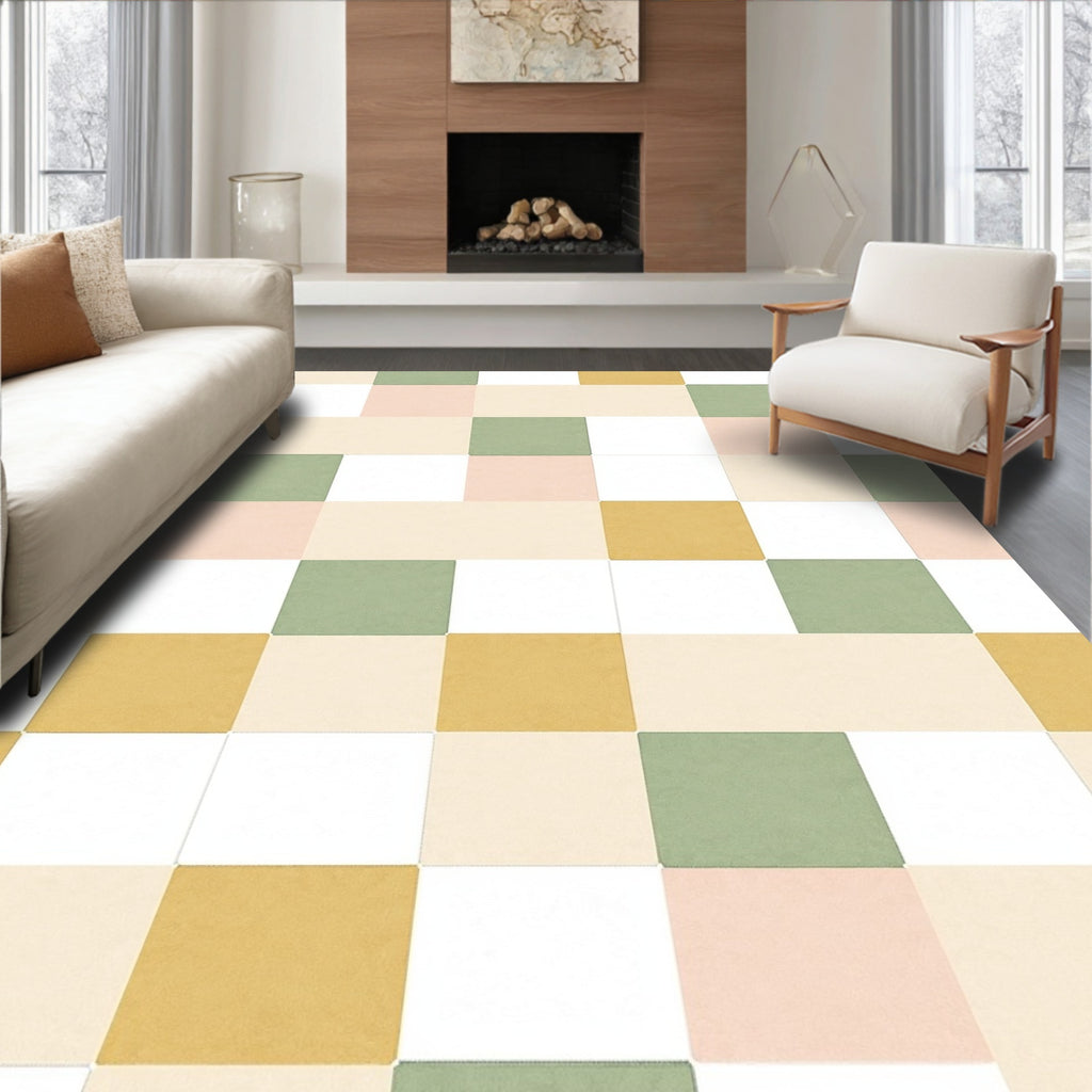 Pastel Square Grid Pattern Rug