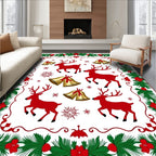Red Reindeer Gold Bells Evergreen Border Rug