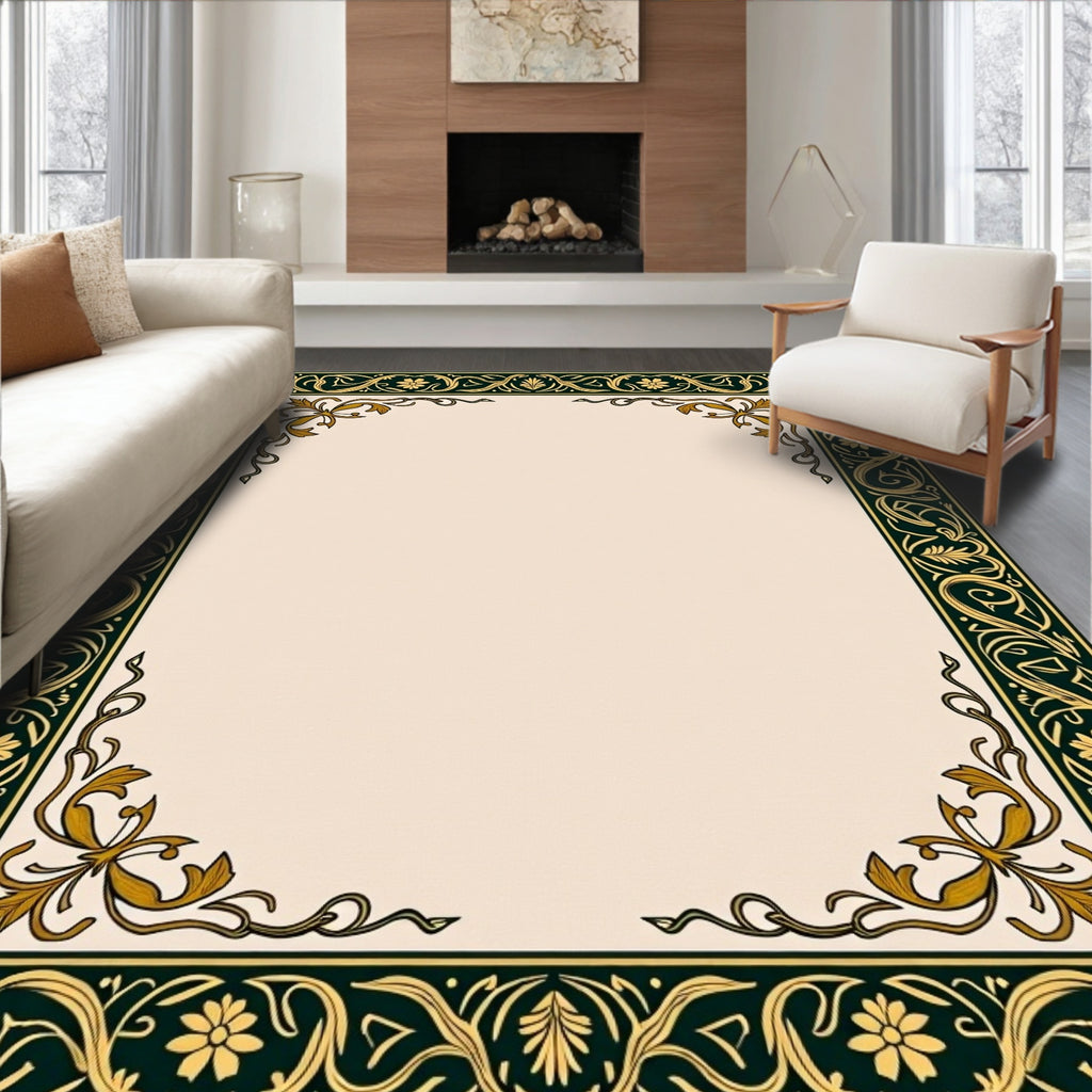 Ornate Gold Floral Scroll Border Rug