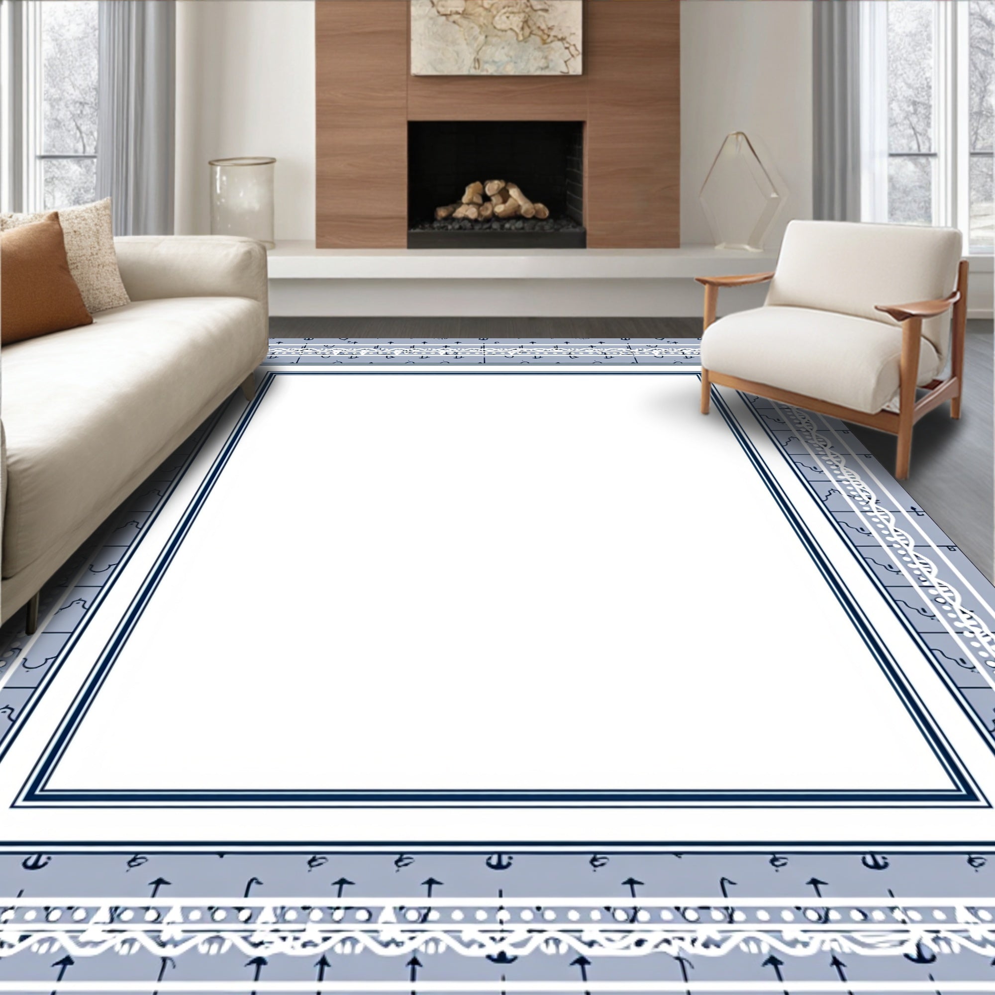 Blue Geometric Pattern With White Accents Rug
