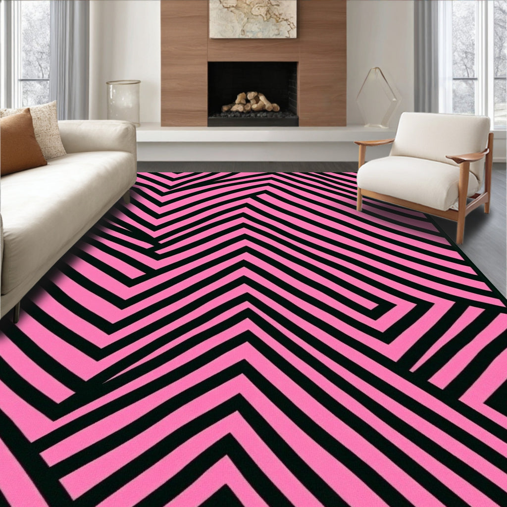 Pink Black Geometric Zigzag Rug