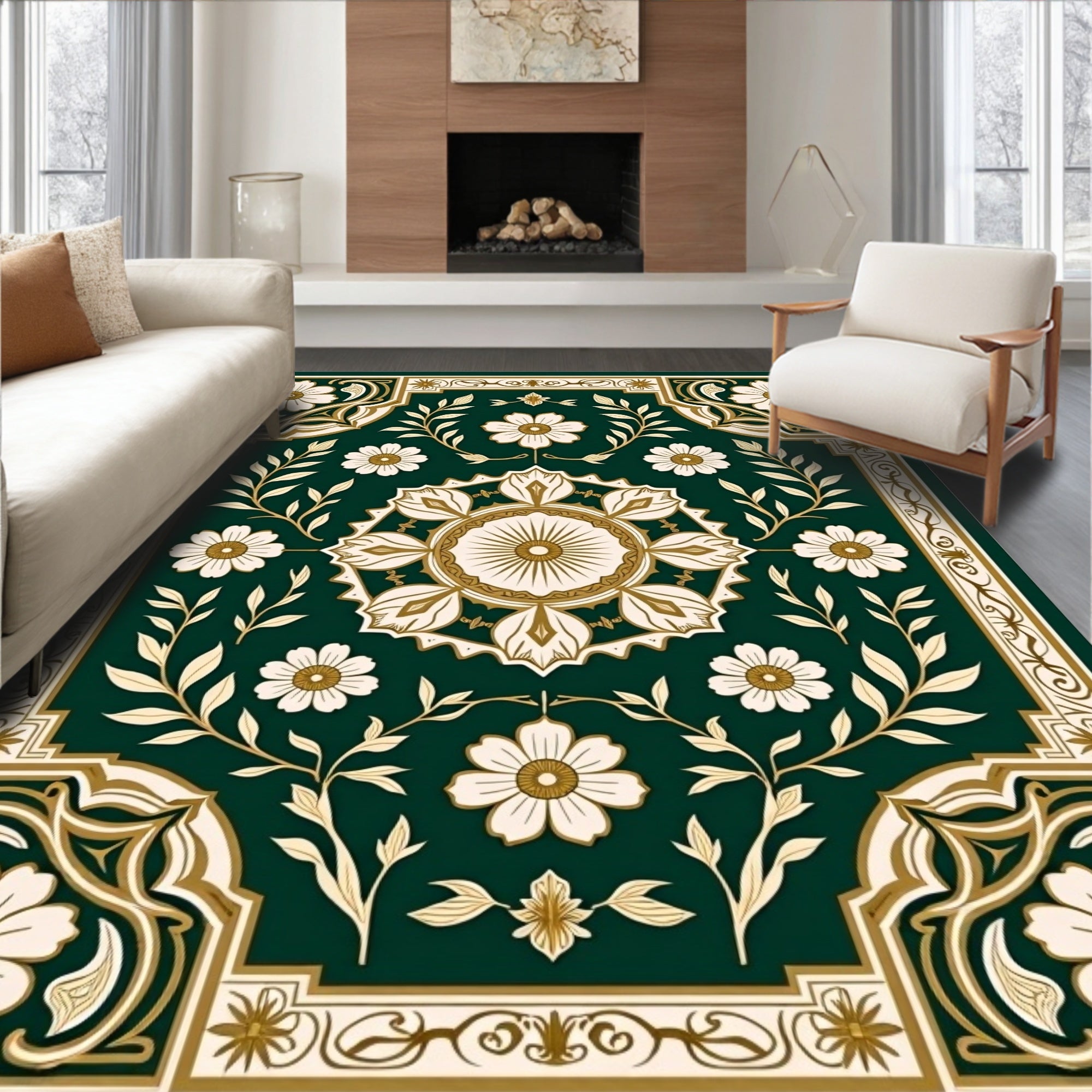 Vintage Botanical Floral Garden Rug