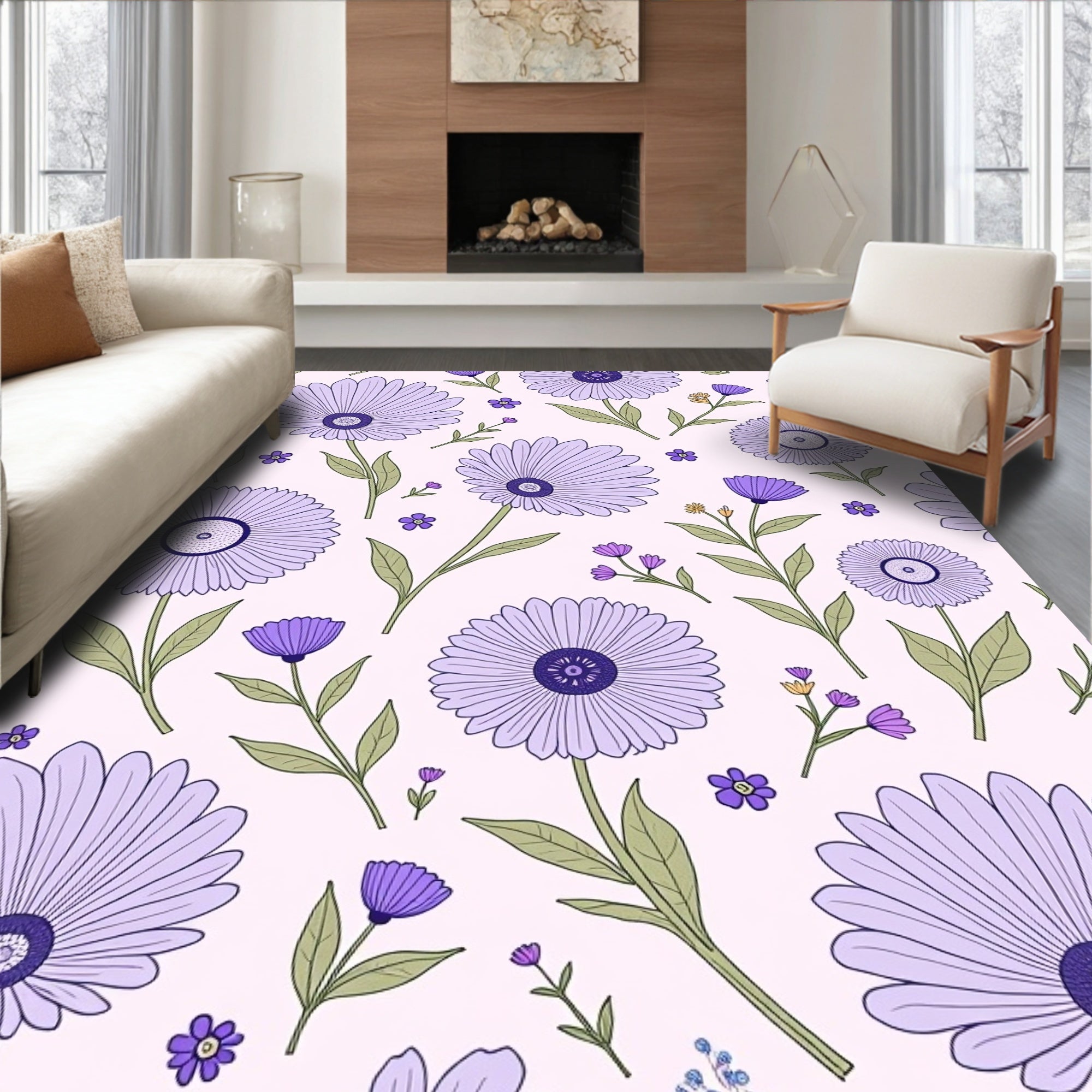 Lavender Daisy Meadow Pattern Rug