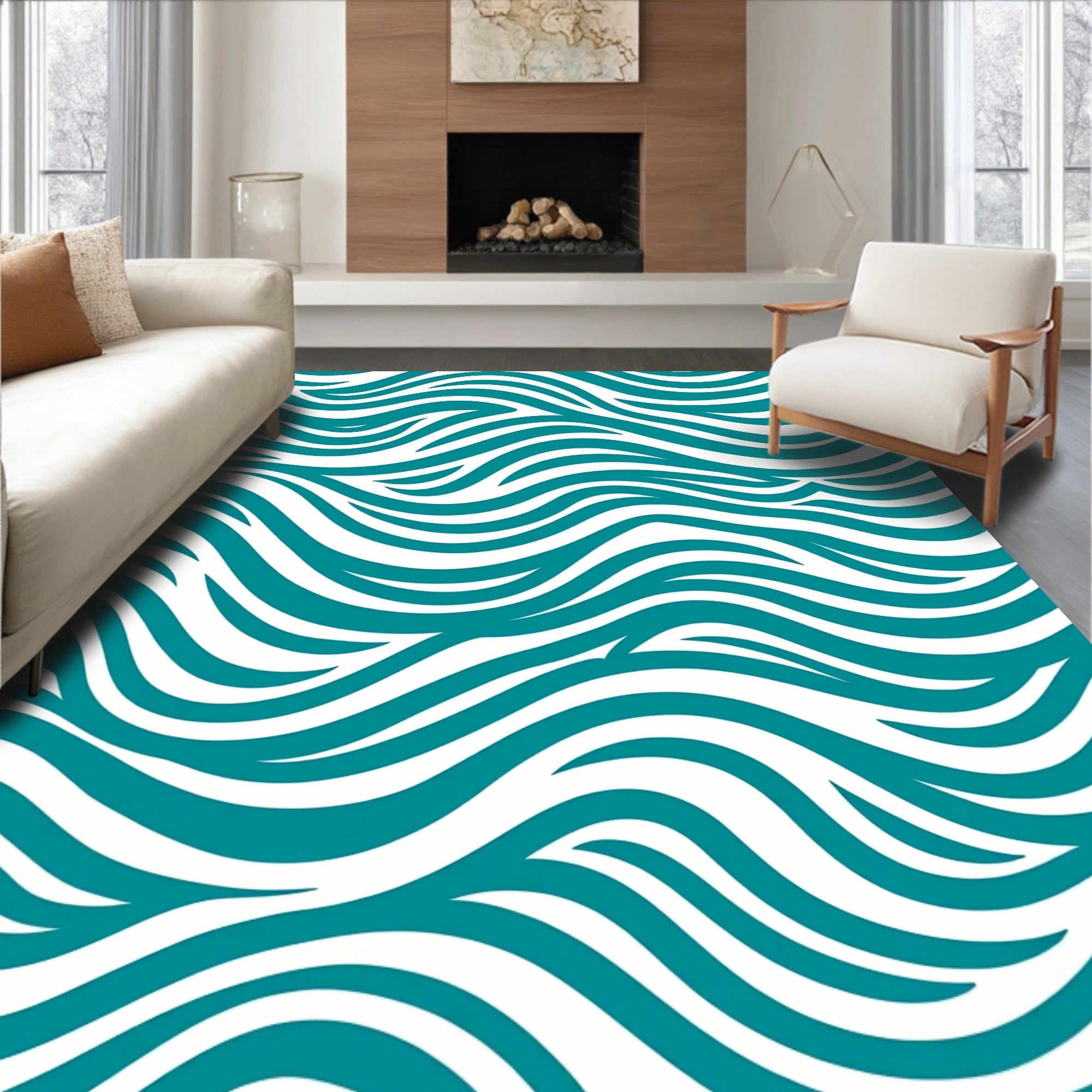 Teal Wavy Stripe Pattern Rug
