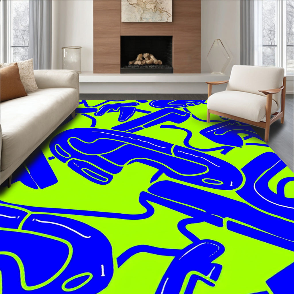 Bold Blue Abstract Organic Pattern Rug