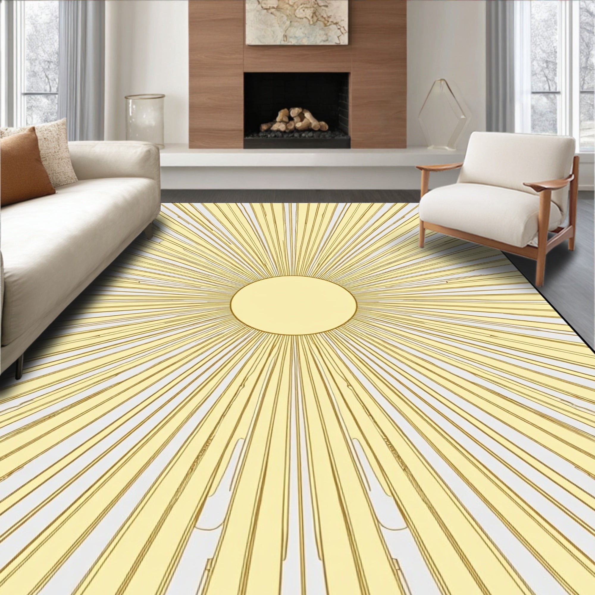 Radiant Sunburst Geometric Pattern Rug