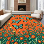 Orange Butterfly Garden Floral Pattern Rug