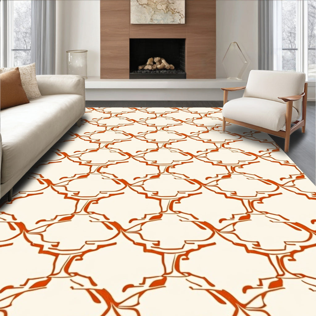 Orange Cream Abstract Geometric Pattern Rug