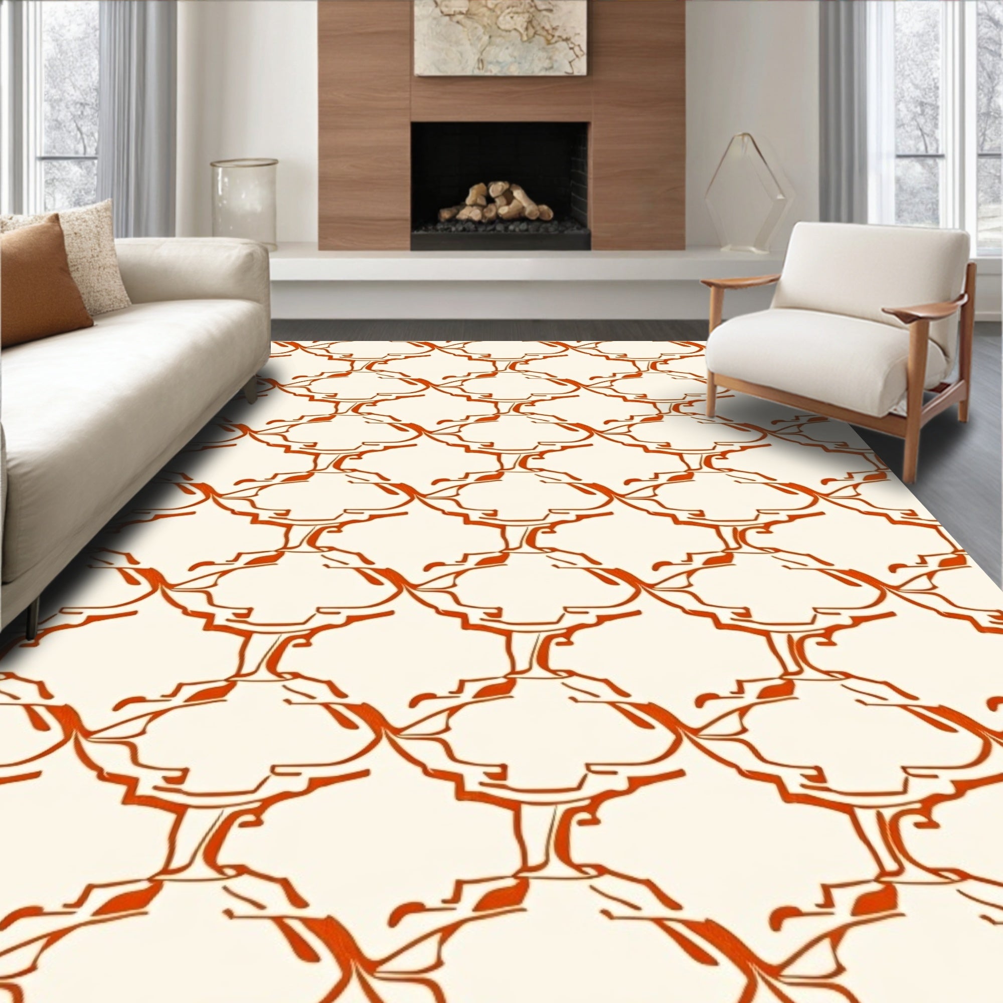 Orange Cream Abstract Geometric Pattern Rug