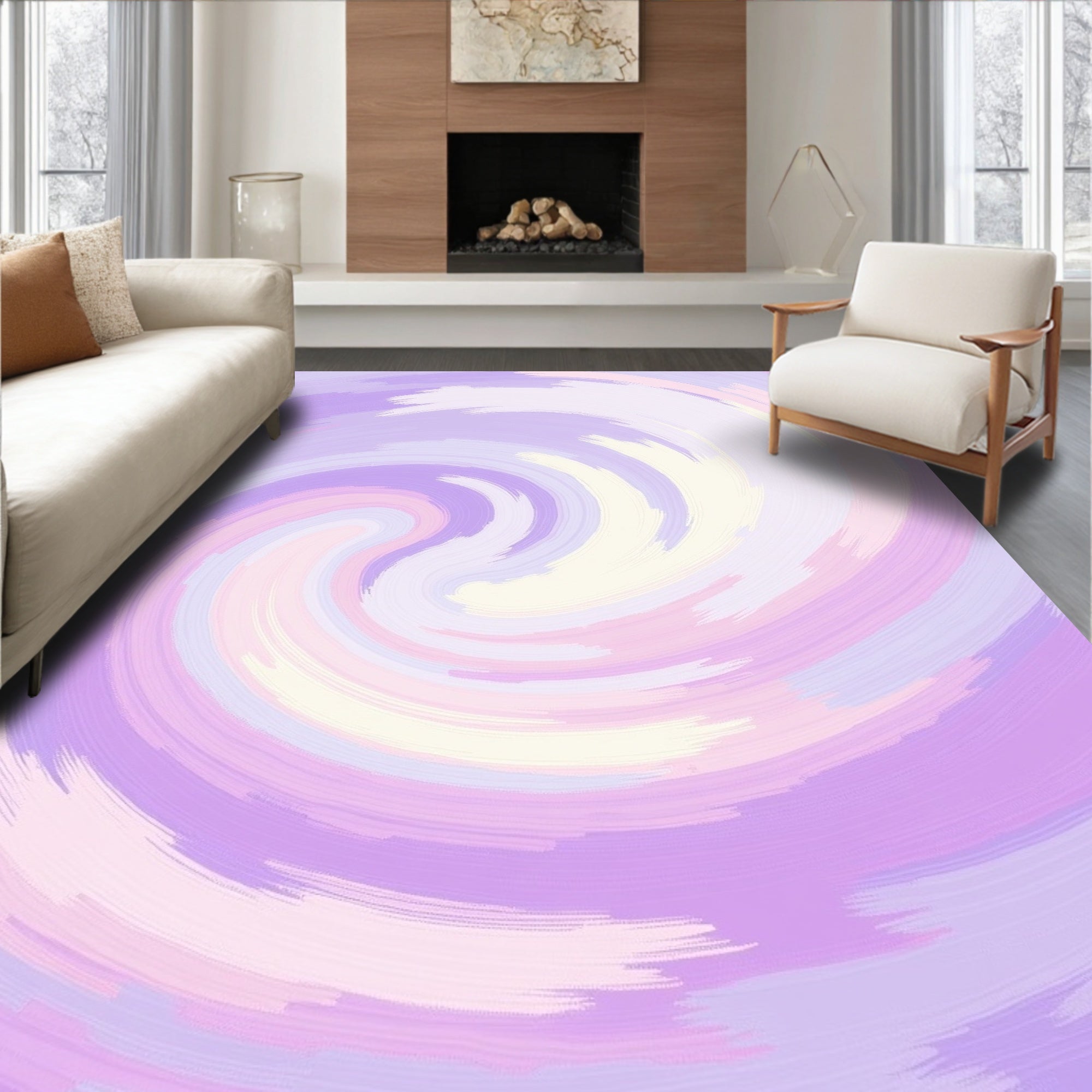 Pastel Swirl Paint Brushstrokes Rug