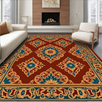 Rich Burgundy And Blue Floral Pattern Rug