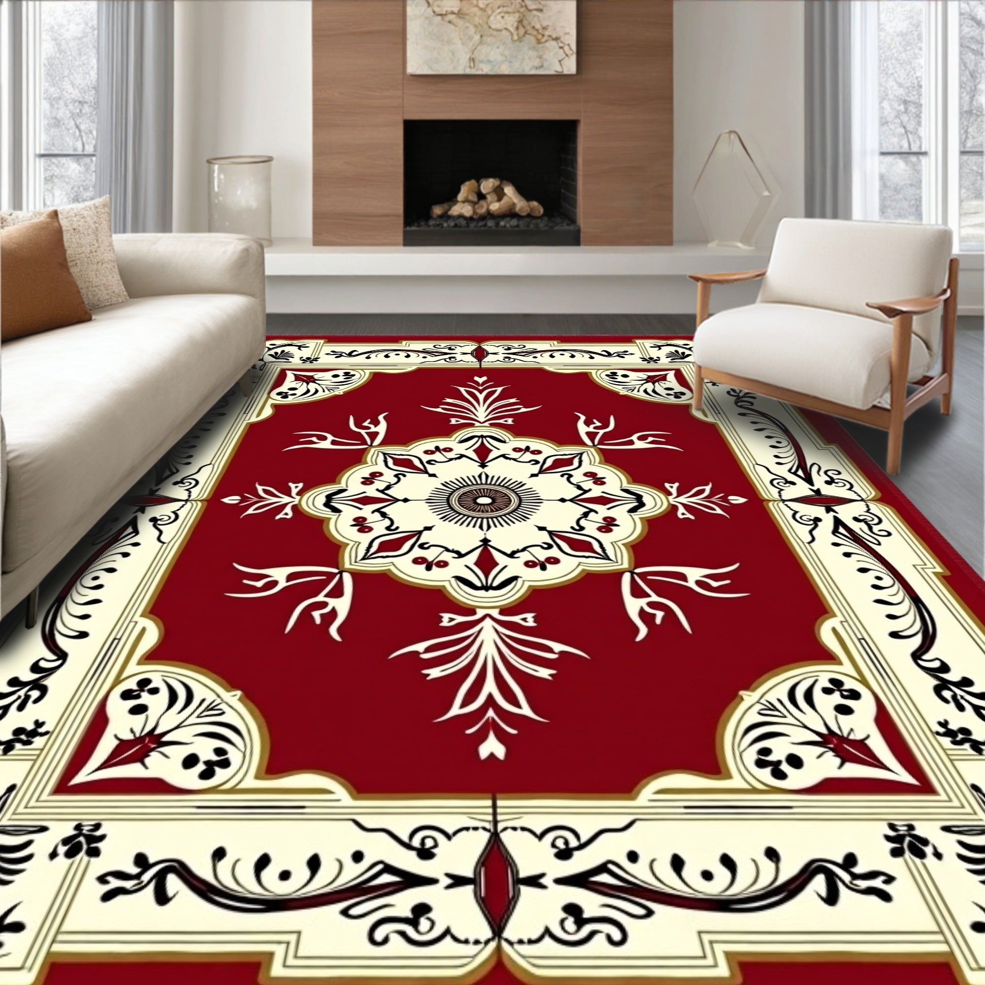 Intricate Floral Bordered Medallion Rug