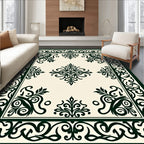 Elegant Black Flourish Border Design Rug