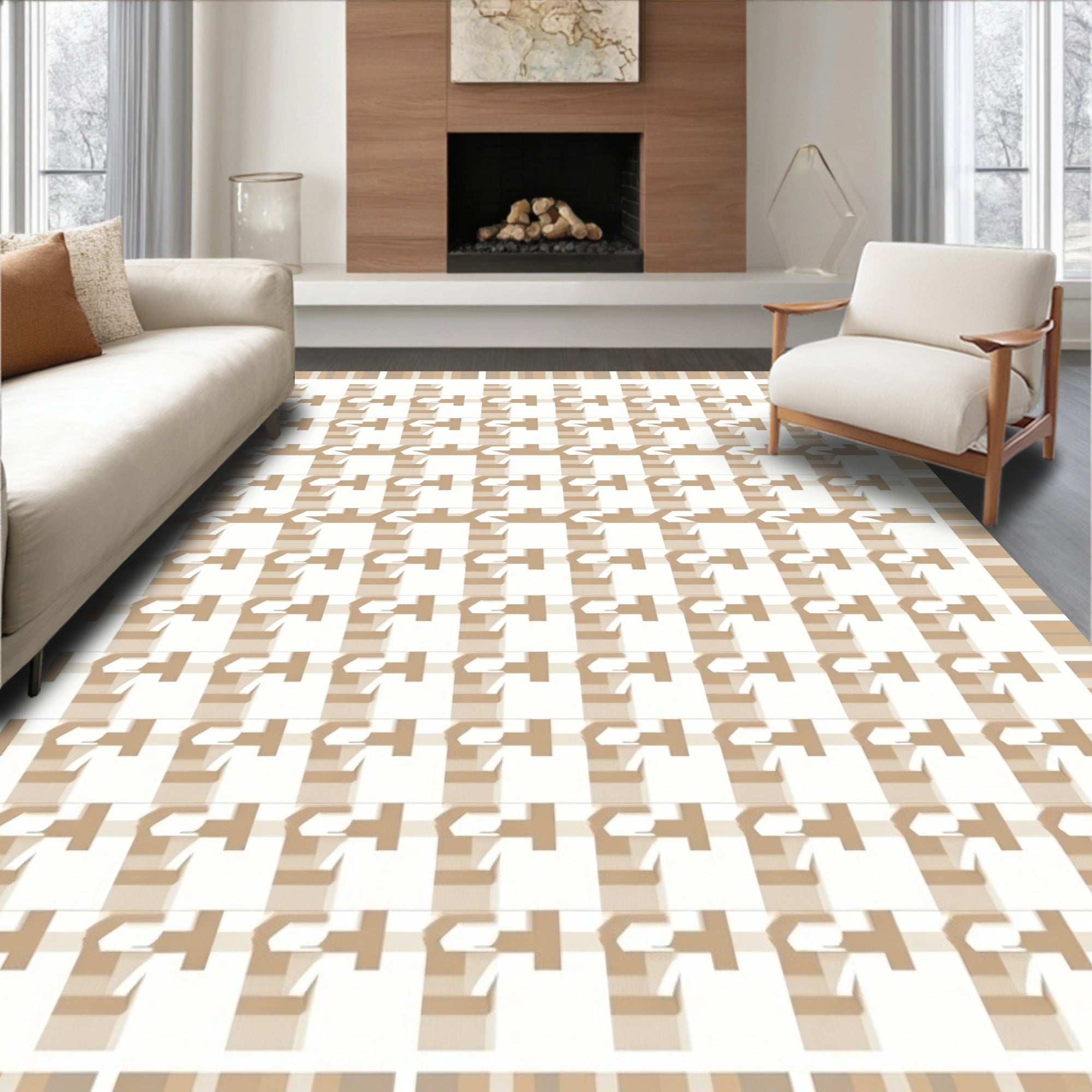 Modern GeometricHoundstooth Pattern Rug