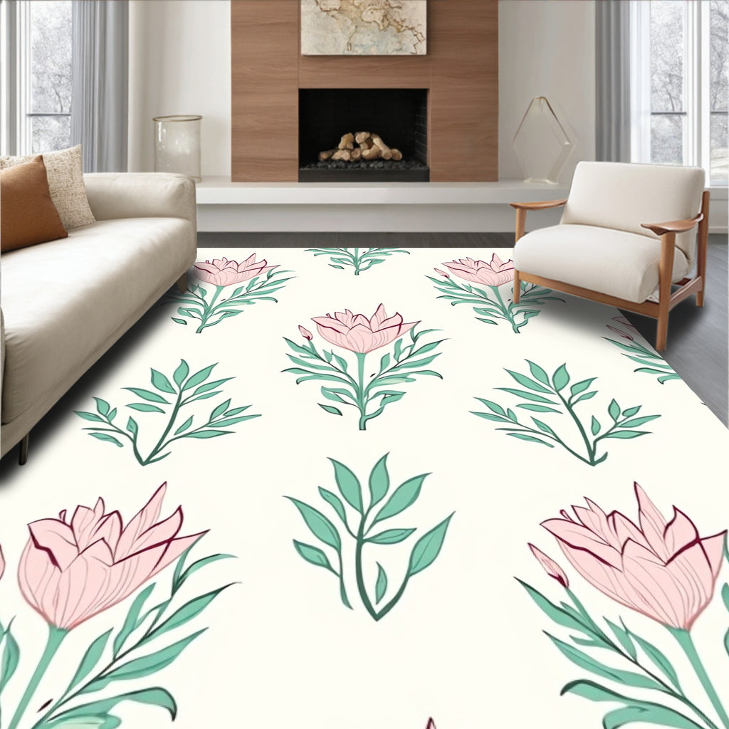 Pink Floral Botanical Pattern Design Rug