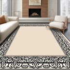 Ornate Black Scrollwork Textured Rug