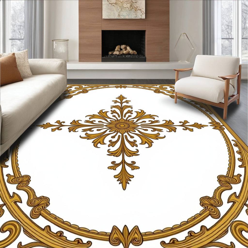 Golden Rococo Floral Motif Rug