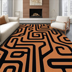 Abstract Maze Black Orange Rug