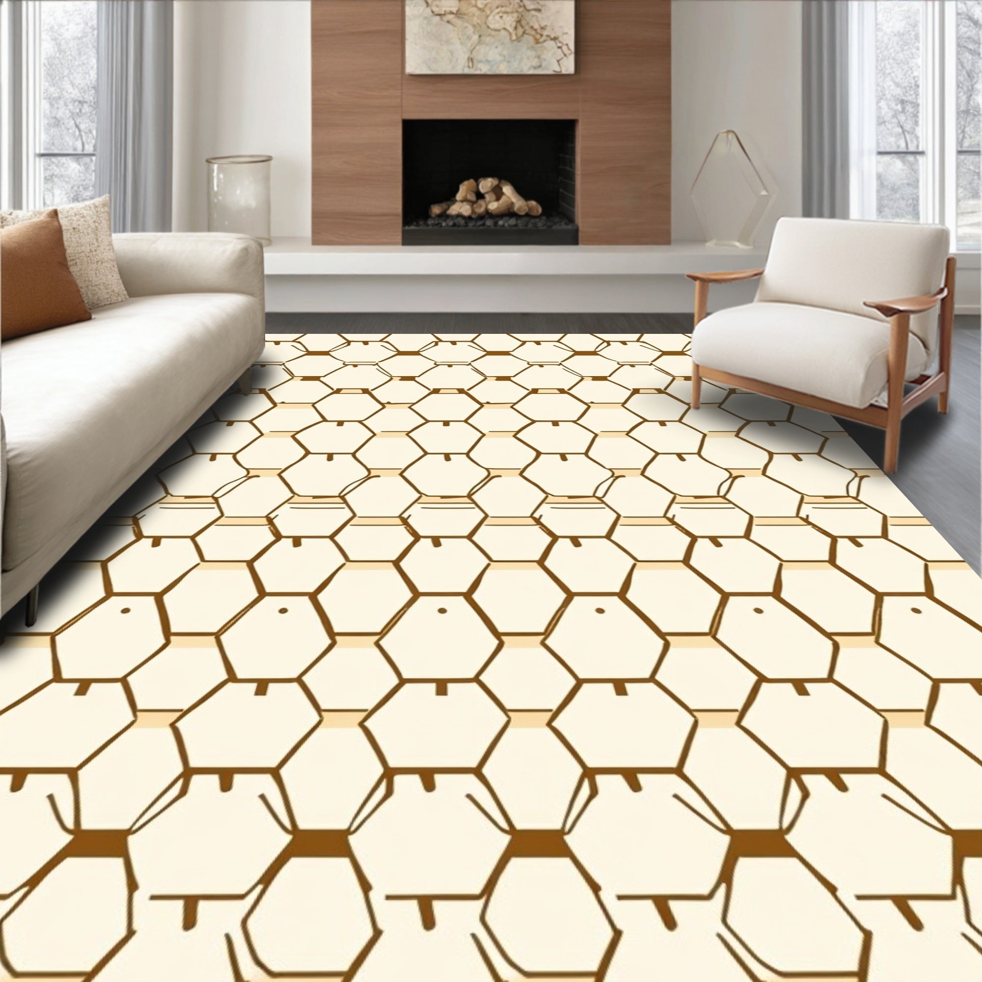 Geometric Honeycomb Style Pattern Rug