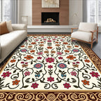 Floral Vine Pattern With Ornate Border Rug