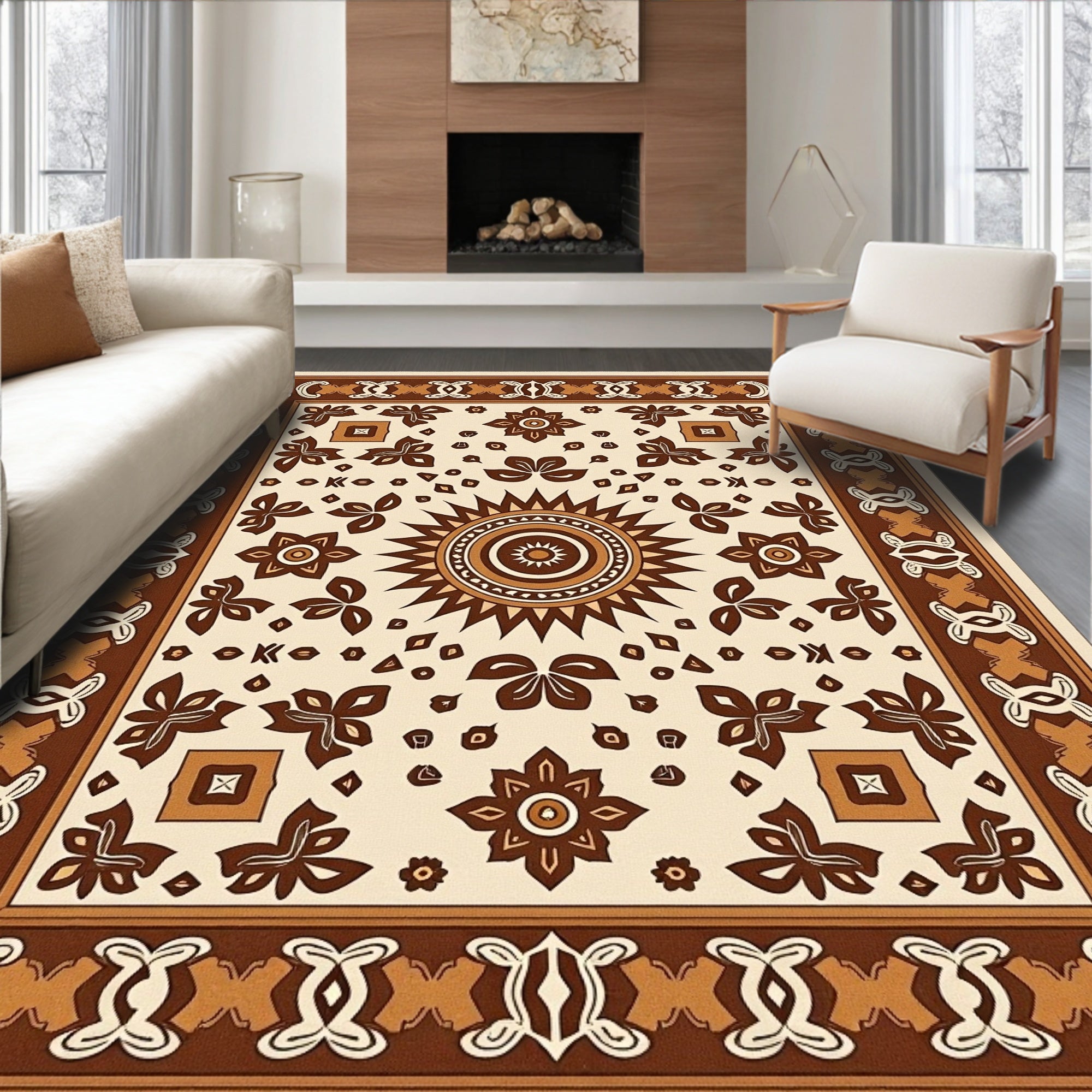 Warm Tones Sunburst Floral Pattern Rug