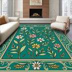 Floral Meadow With Ornate Border Rug