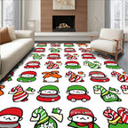 Festive Red Green Character Candy Cane Ensemble Rug