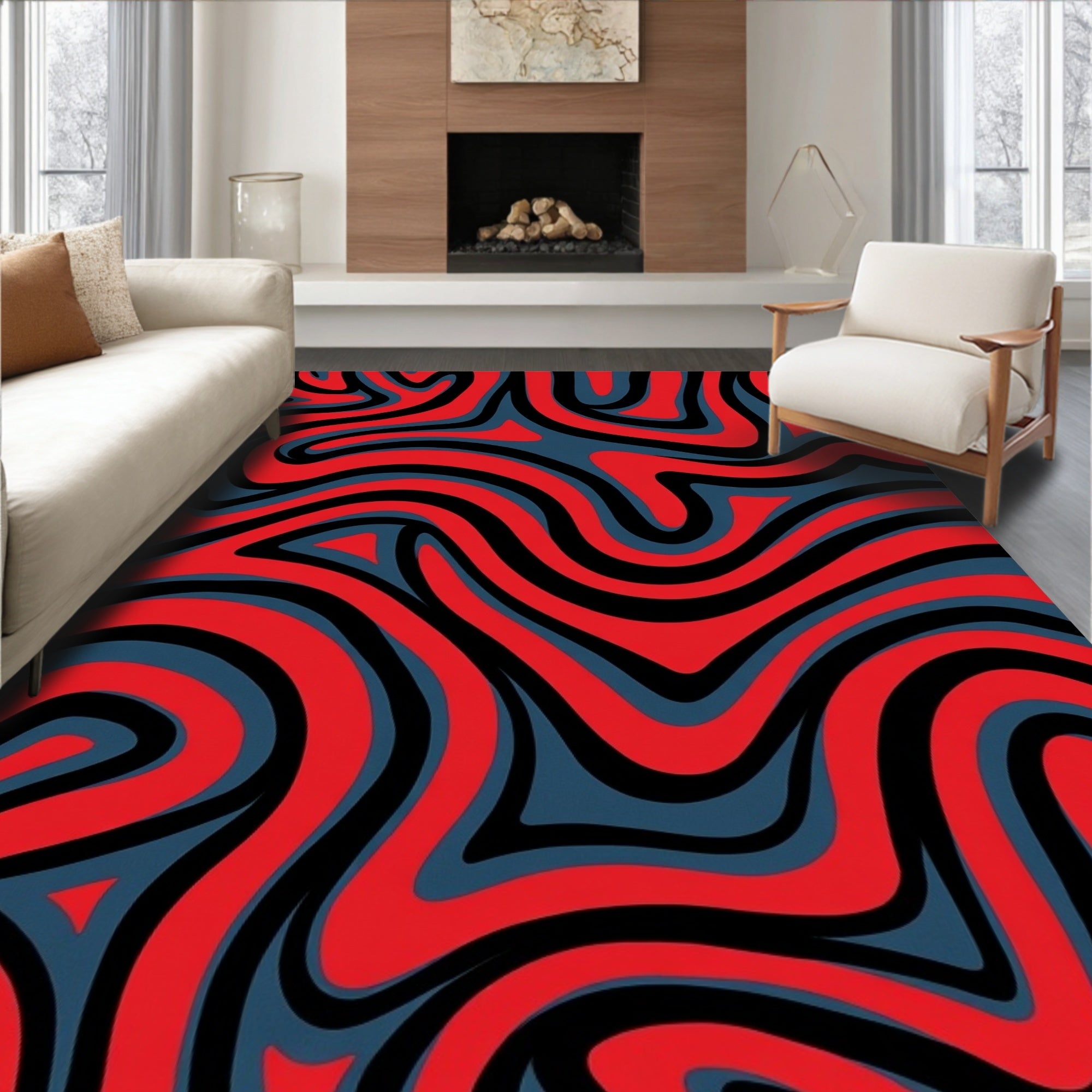 Red Black Blue Swirl Pattern Rug
