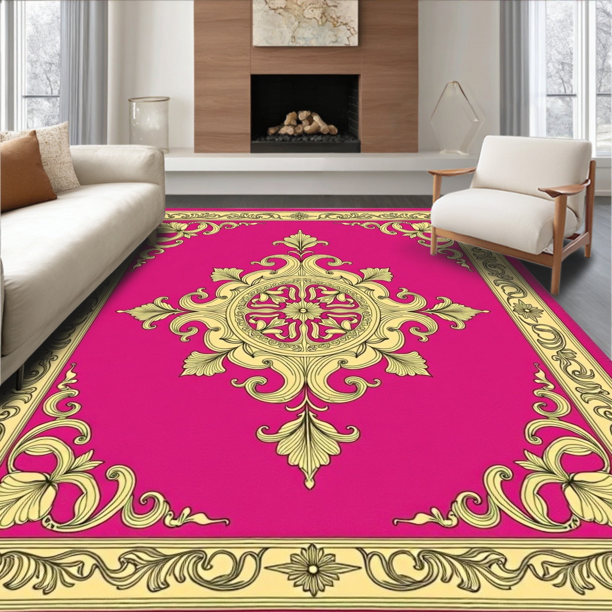 Ornate Floral And Lattice Pattern Rug