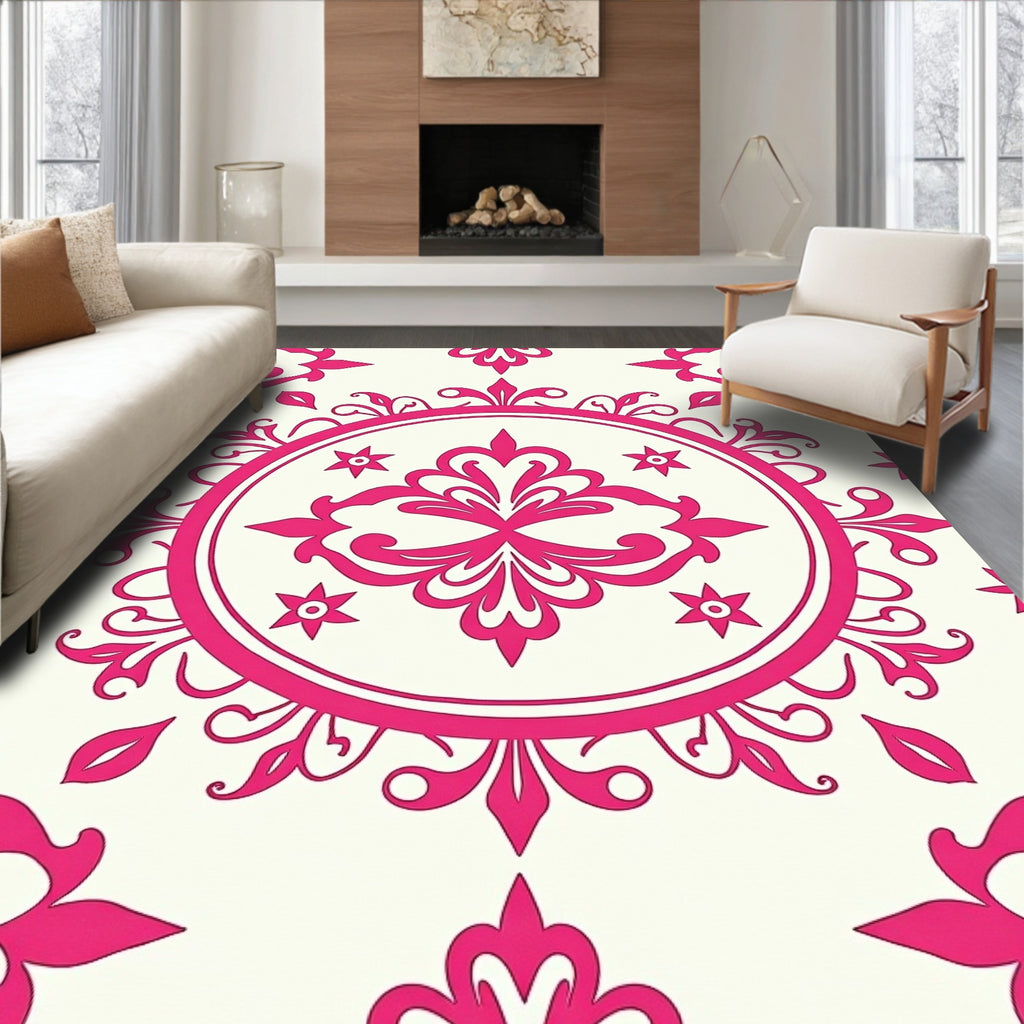 Ornate Hot Pink Medallion Pattern Rug
