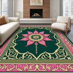 Intricate Floral Medallion With Pink Gold Border Rug